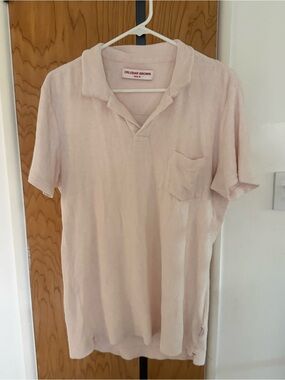 Orlebar Brown Terry Pale  Pink Open-Collar Polo size M